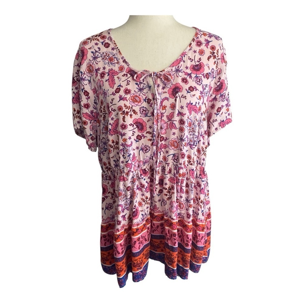 TORRID-WOMENS PINK AND  WHITE BABYDOLL TOP-SIZE 2X